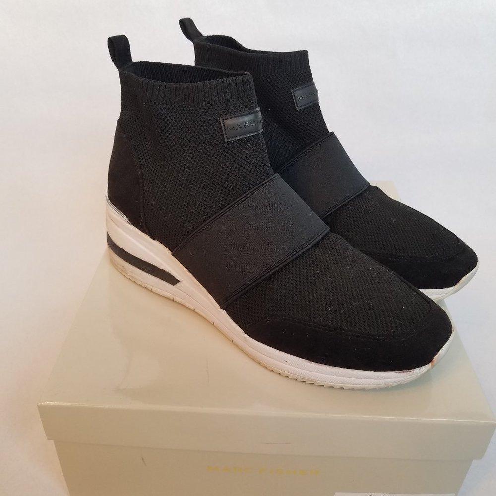 Marc Fisher Sock sneaker muscle wedge bootie